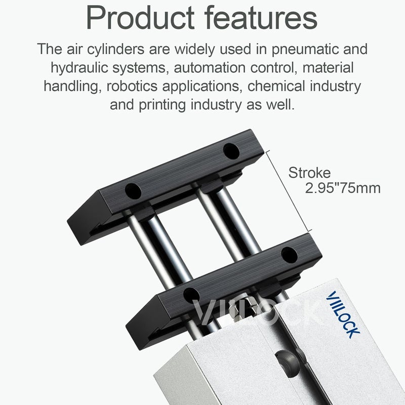 VIILOCK Pneumatic Air Cylinder 10mm Bore 75mm Stroke, Small Air Cylinder Double Rod Double Action TN10x75 - Image 3